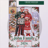 Personalized Family Advent Calendar with 24 Custom Photo Acrylic Ornaments, Wooden Christmas Countdown Box, Custom Holiday Gift for Family