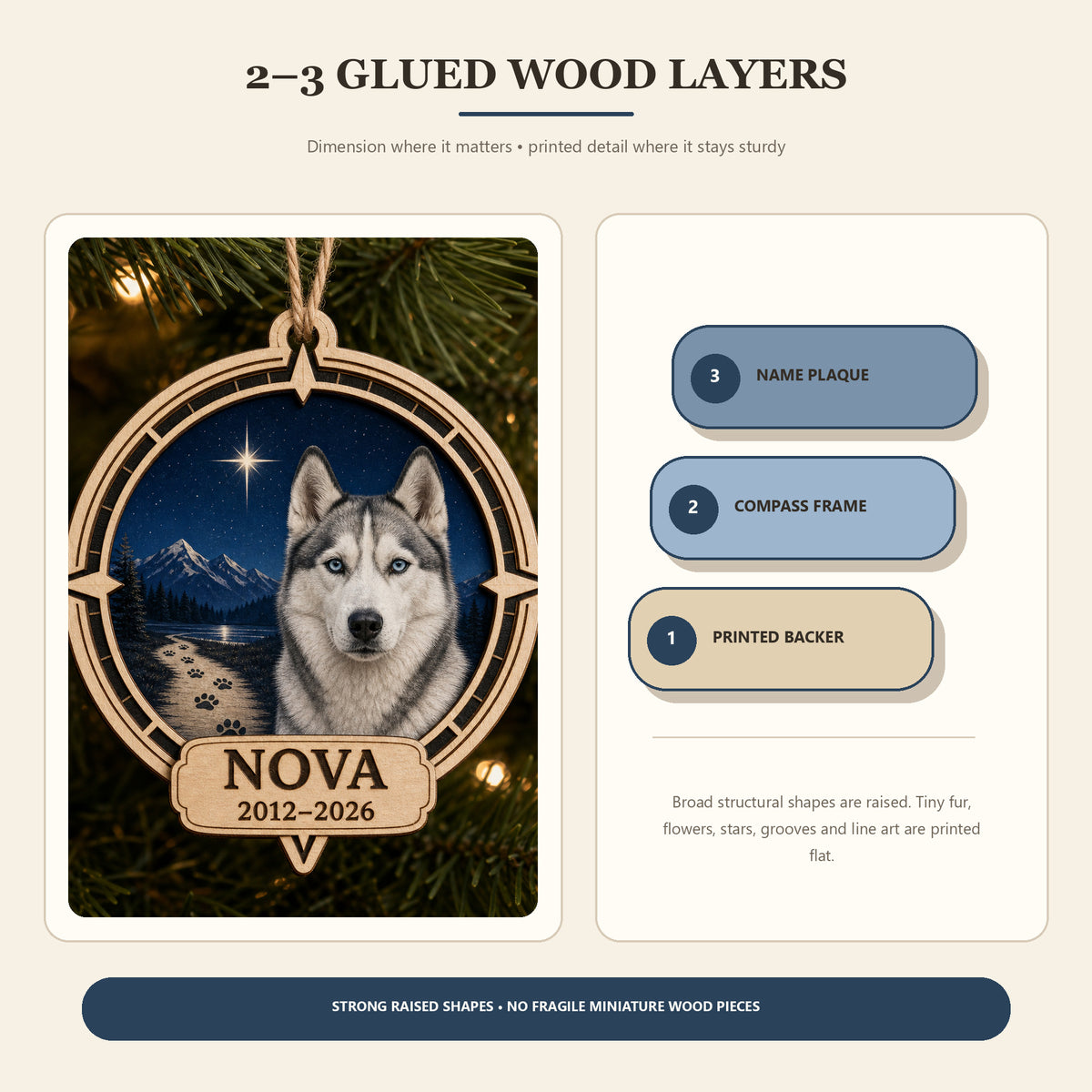 Personalized Moonlit Trail Compass Pet Memorial Photo Wood Ornament - Custom Pet Keepsake - image 9
