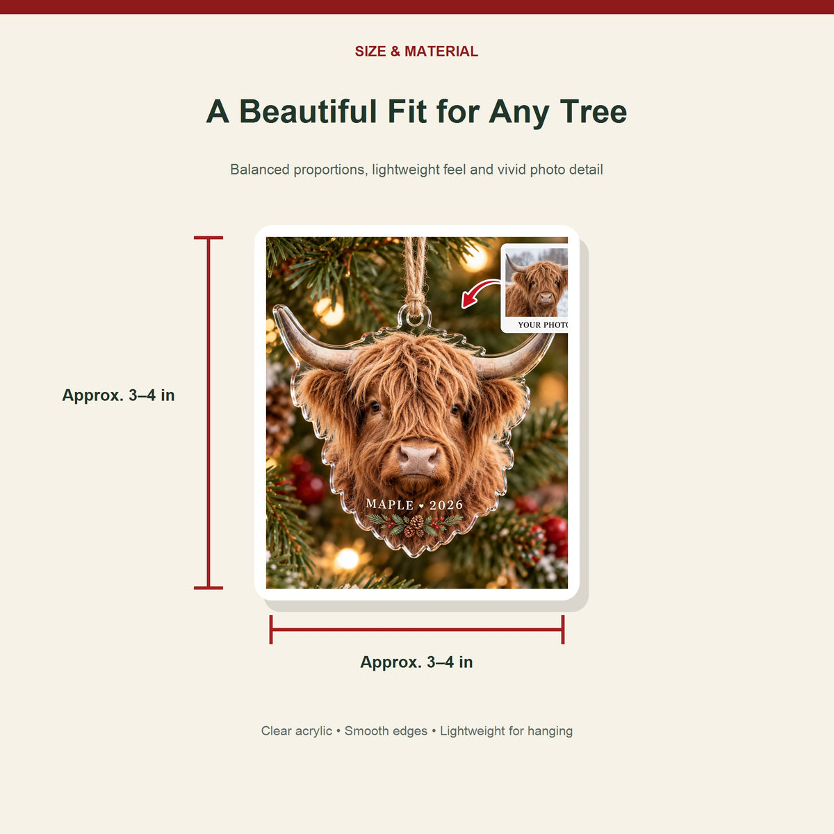 Personalized Highland Cow Photo Acrylic Ornament - Custom Christmas Keepsake - image 3