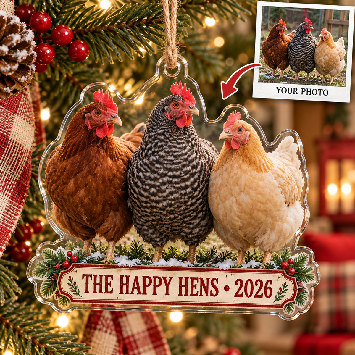 Personalized Backyard Chickens Acrylic Ornament - Custom Photo Keepsake - image 1