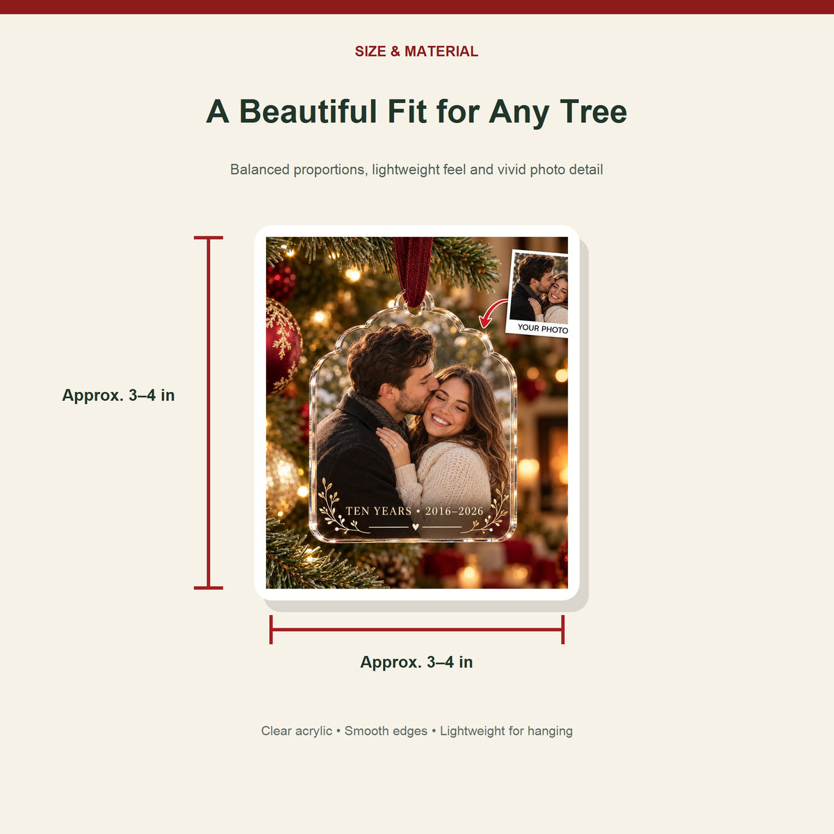 Personalized Tenth Anniversary Acrylic Ornament - Custom Photo Keepsake - image 3