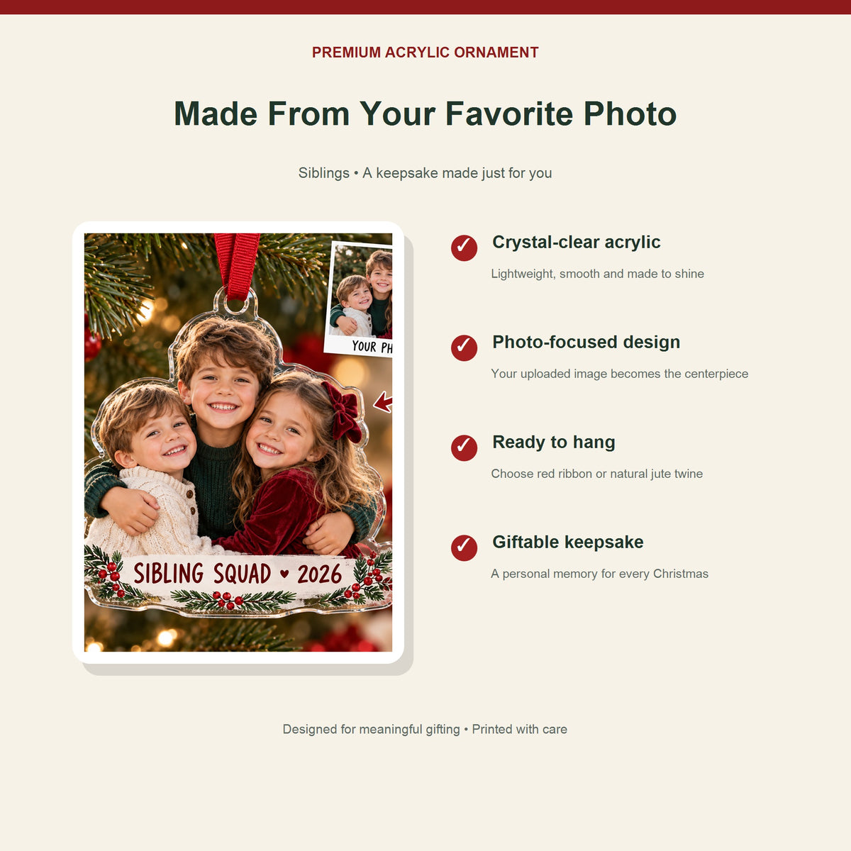 Personalized Siblings Acrylic Ornament - Custom Photo Keepsake - image 2