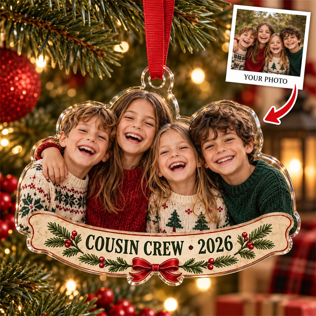 Personalized Cousins Acrylic Ornament - Custom Photo Keepsake - image 1