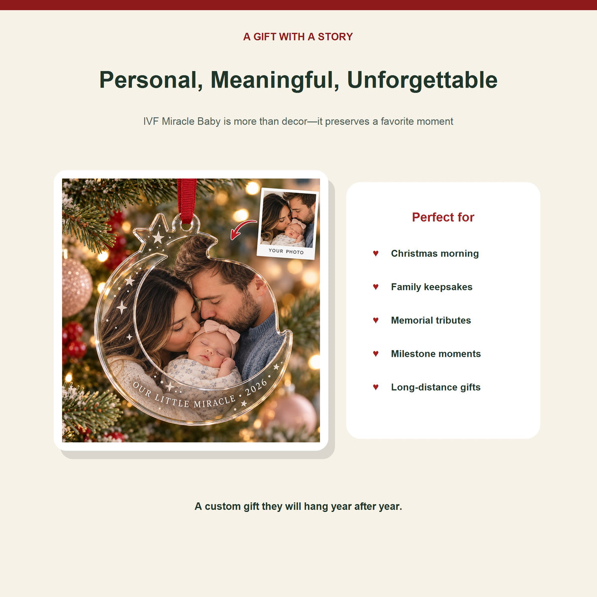Personalized IVF Miracle Baby Acrylic Ornament - Custom Photo Keepsake - image 5