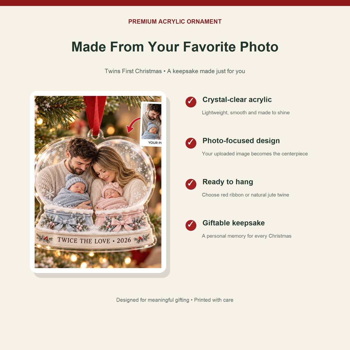 Personalized Twins First Christmas Acrylic Ornament - Custom Photo Keepsake - image 2