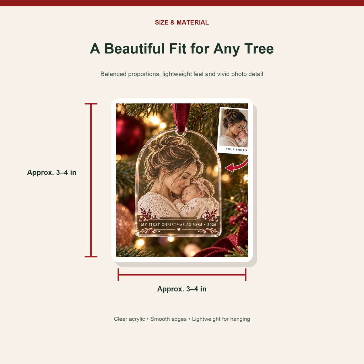 Personalized First Christmas Mom Acrylic Ornament - Custom Photo Keepsake - image 3