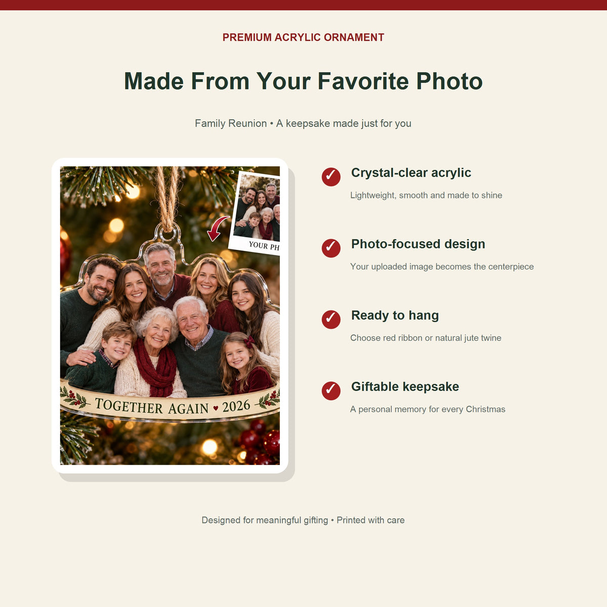 Personalized Family Reunion Acrylic Ornament - Custom Photo Keepsake - image 2