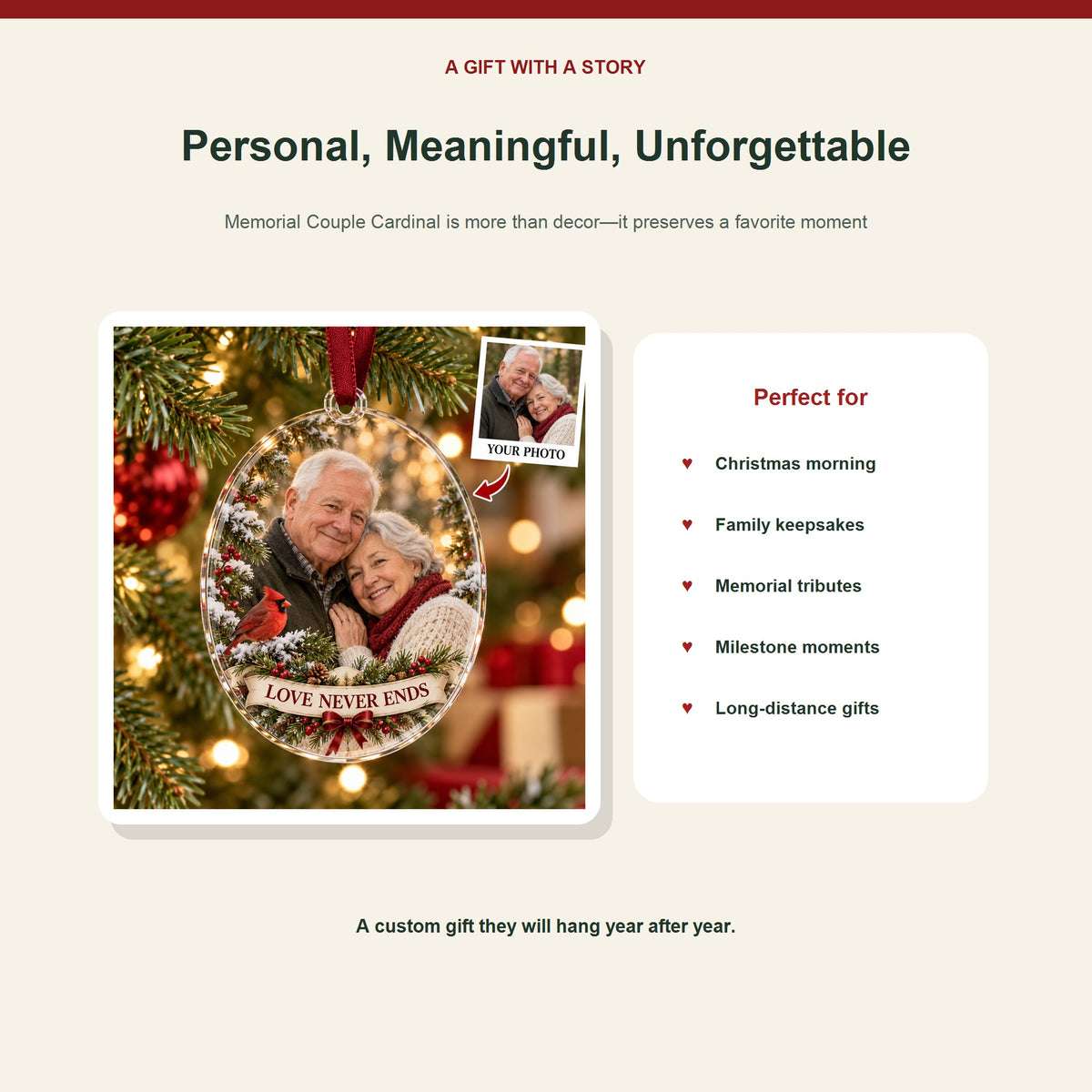 Personalized Memorial Couple Cardinal Acrylic Ornament - Custom Photo Keepsake - image 5