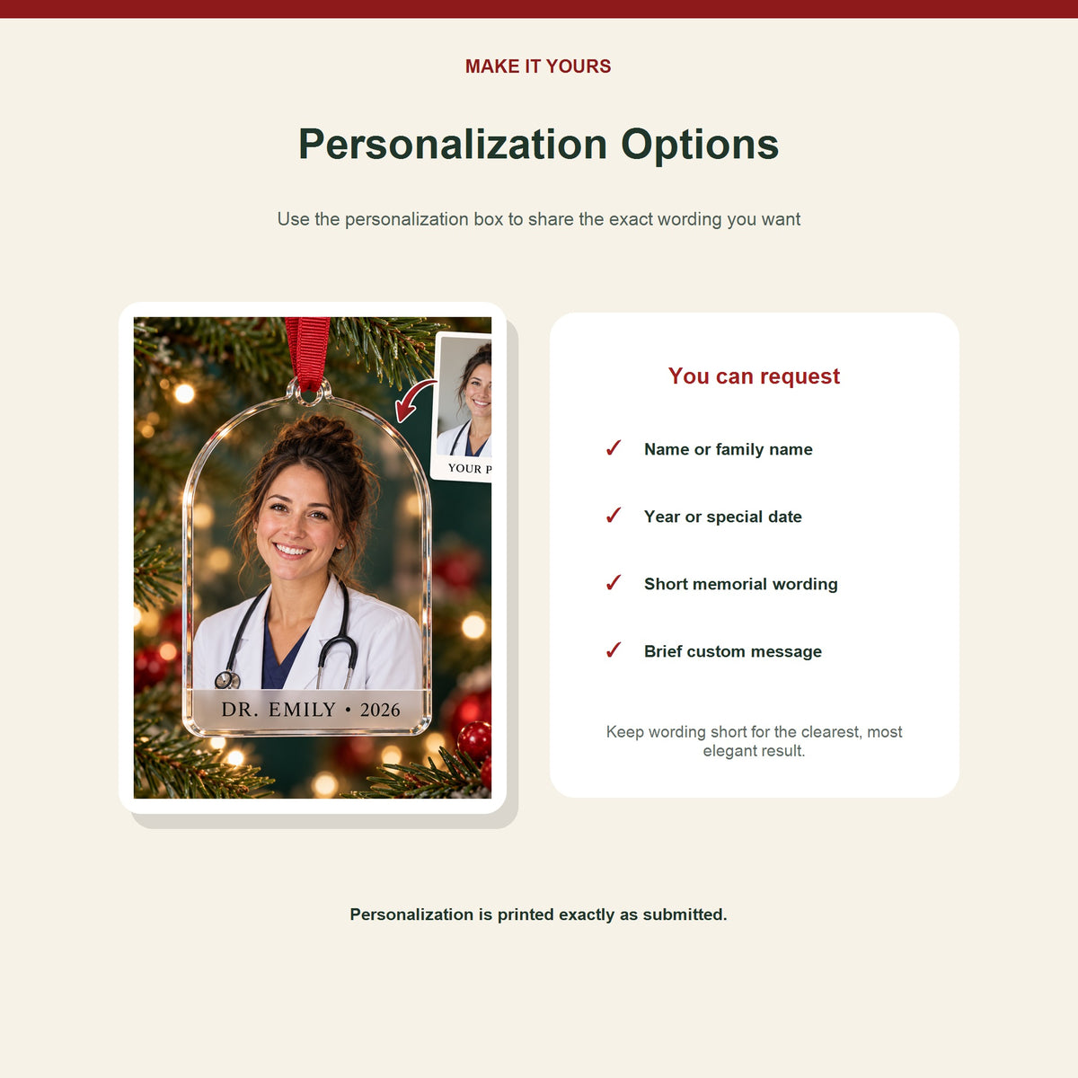 Personalized Doctor Photo Acrylic Ornament - Custom Christmas Keepsake - image 7