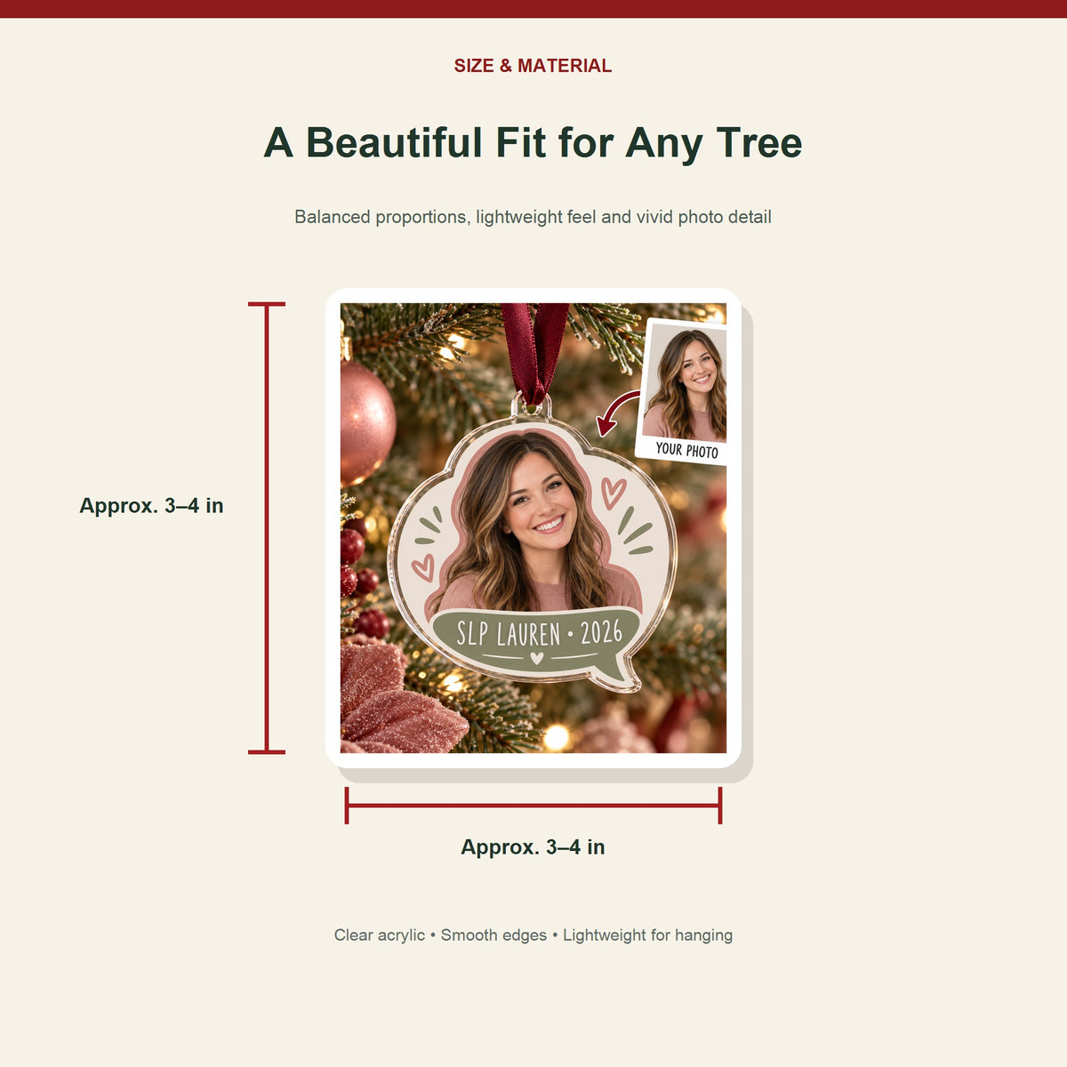 Personalized Speech Therapist Photo Acrylic Ornament - Custom Christmas Keepsake - image 3