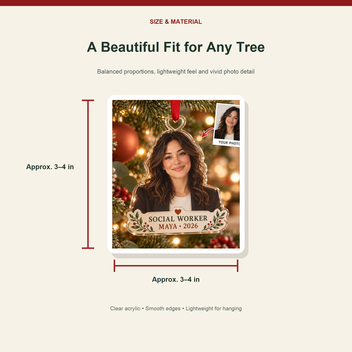 Personalized Social Worker Photo Acrylic Ornament - Custom Christmas Keepsake - image 3