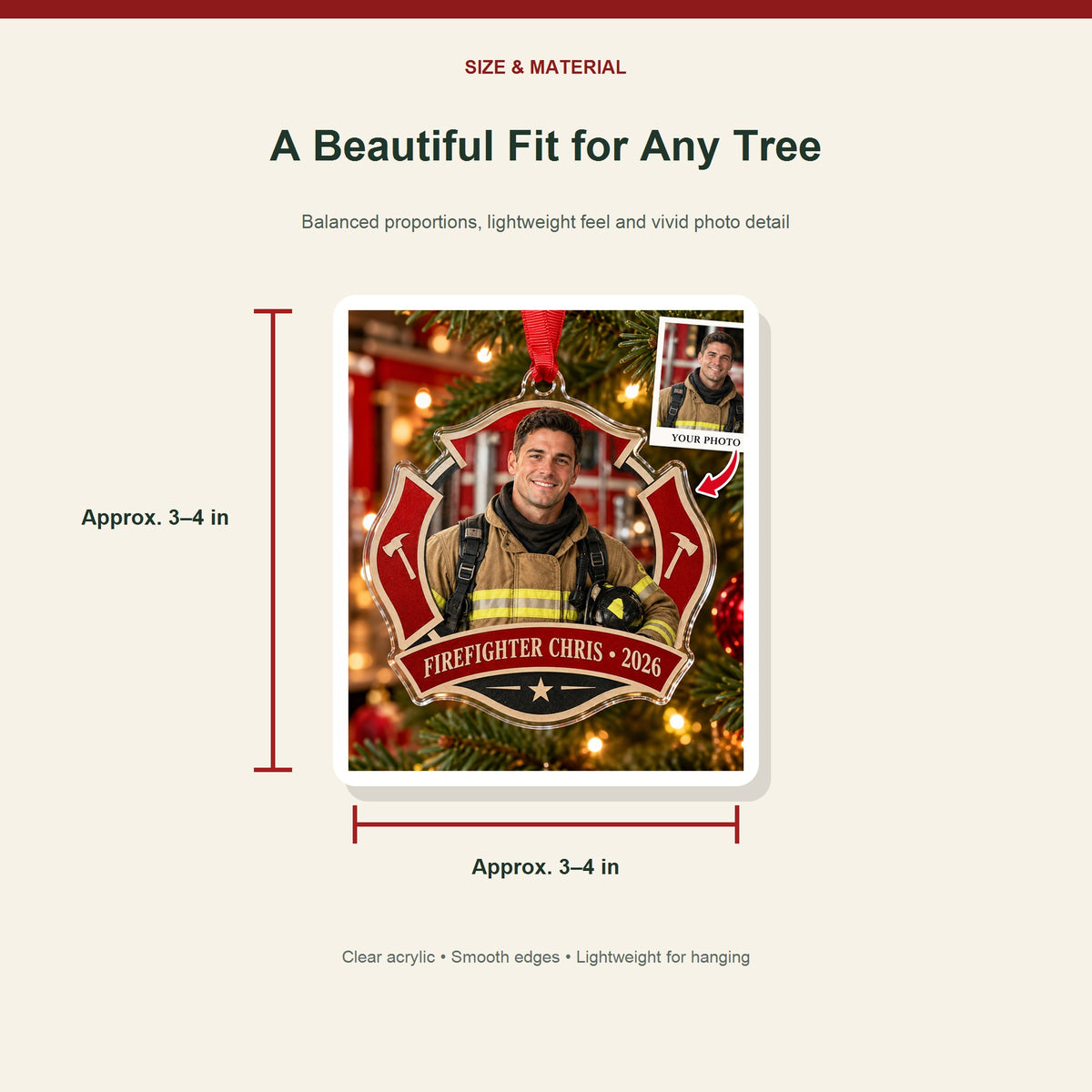 Personalized Firefighter Photo Acrylic Ornament - Custom Christmas Keepsake - image 3
