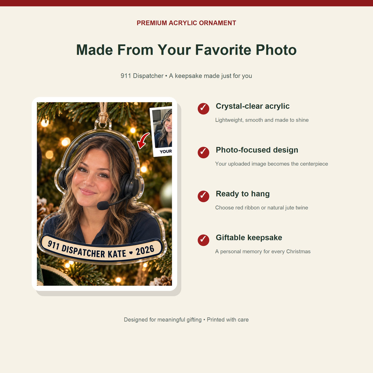 Personalized 911 Dispatcher Photo Acrylic Ornament - Custom Christmas Keepsake - image 2