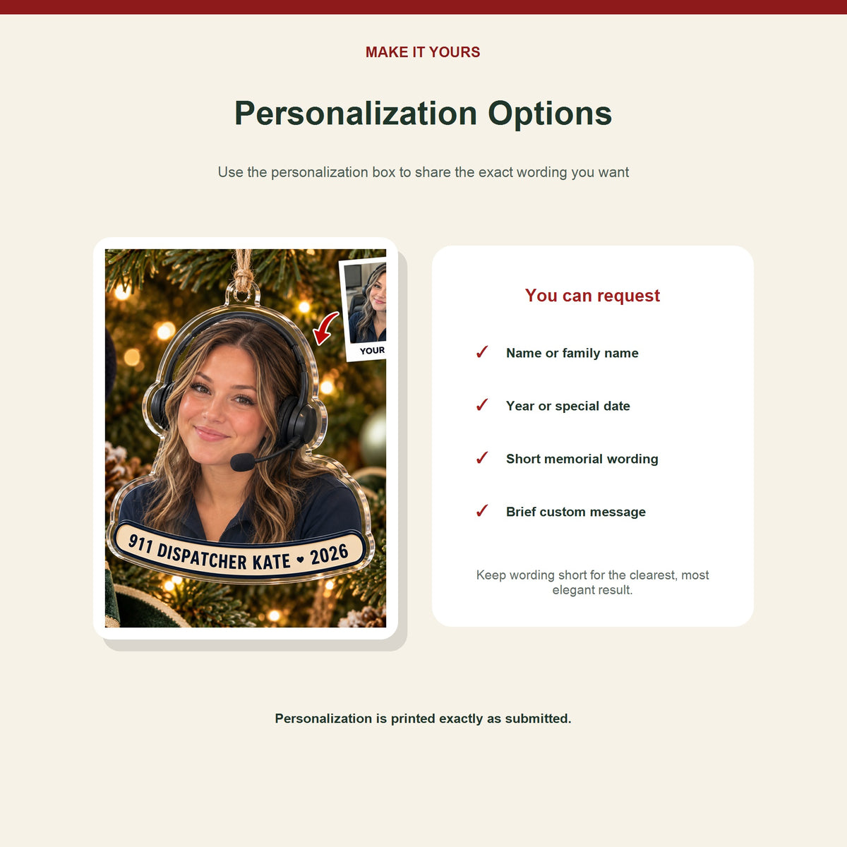 Personalized 911 Dispatcher Photo Acrylic Ornament - Custom Christmas Keepsake - image 7