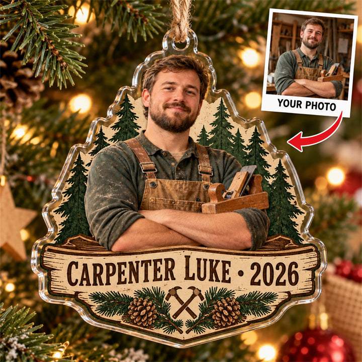 Personalized Carpenter Photo Acrylic Ornament - Custom Christmas Keepsake - image 1