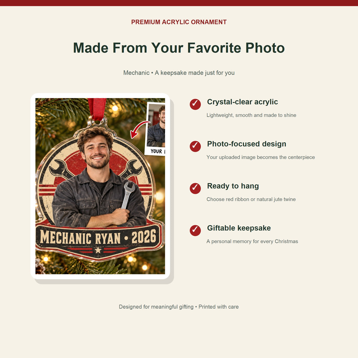Personalized Mechanic Photo Acrylic Ornament - Custom Christmas Keepsake - image 2