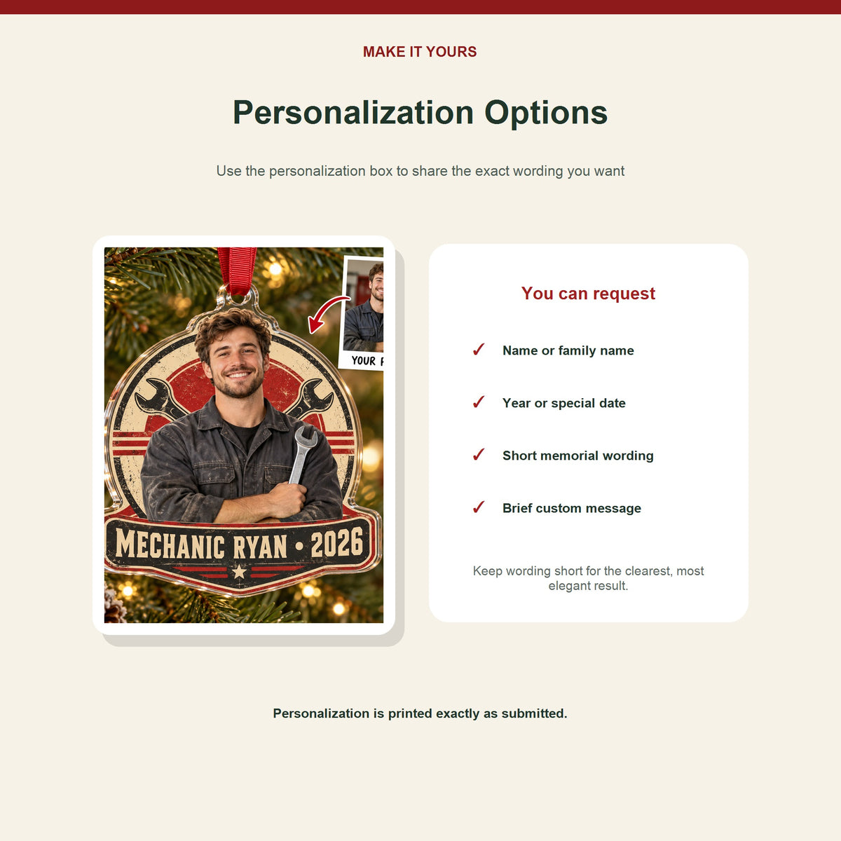 Personalized Mechanic Photo Acrylic Ornament - Custom Christmas Keepsake - image 7