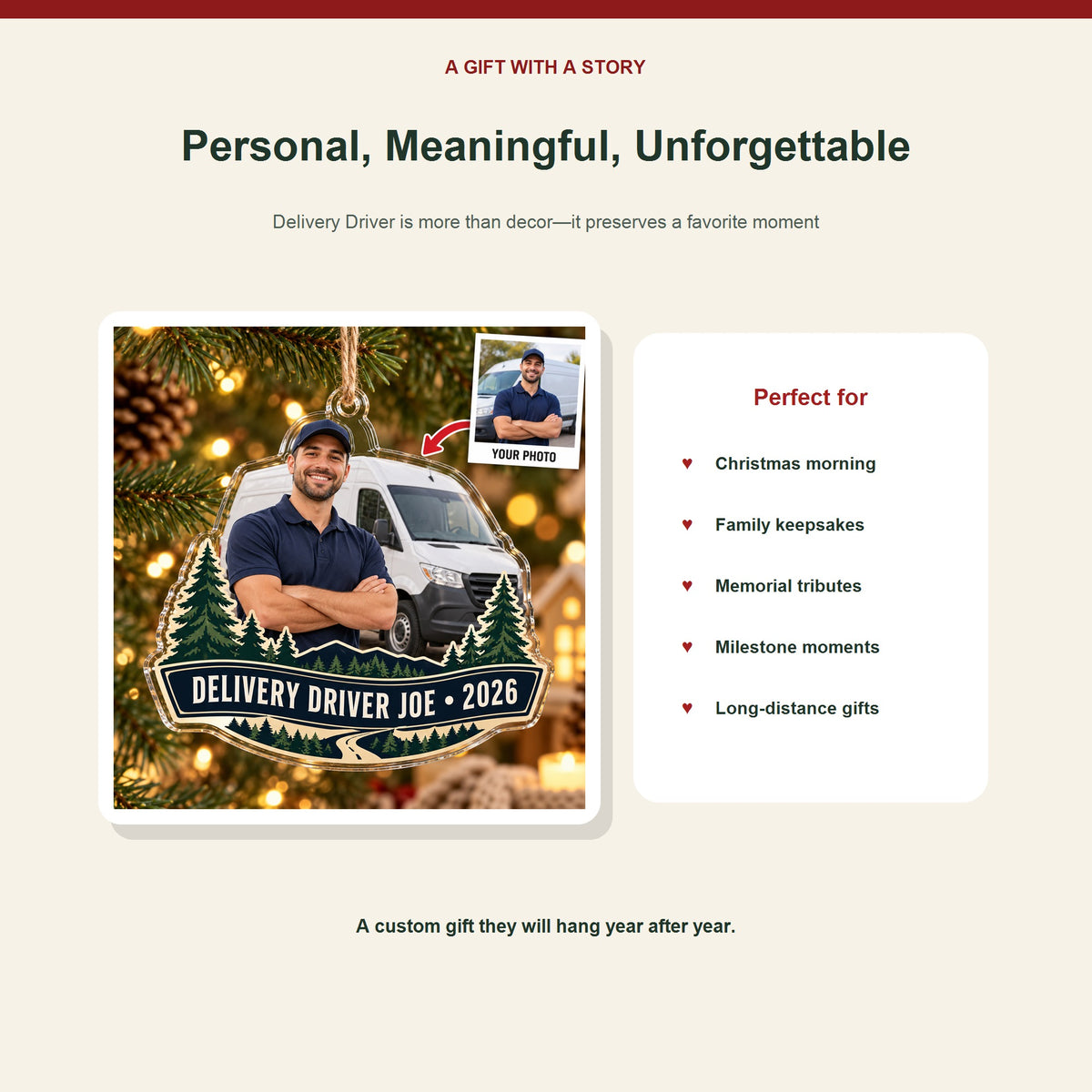 Personalized Delivery Driver Photo Acrylic Ornament - Custom Christmas Keepsake - image 5
