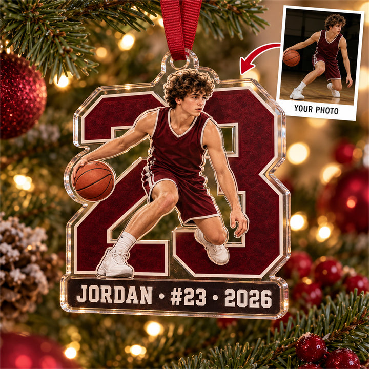 Personalized Basketball Photo Acrylic Ornament - Custom Athlete Christmas Keepsake - image 1
