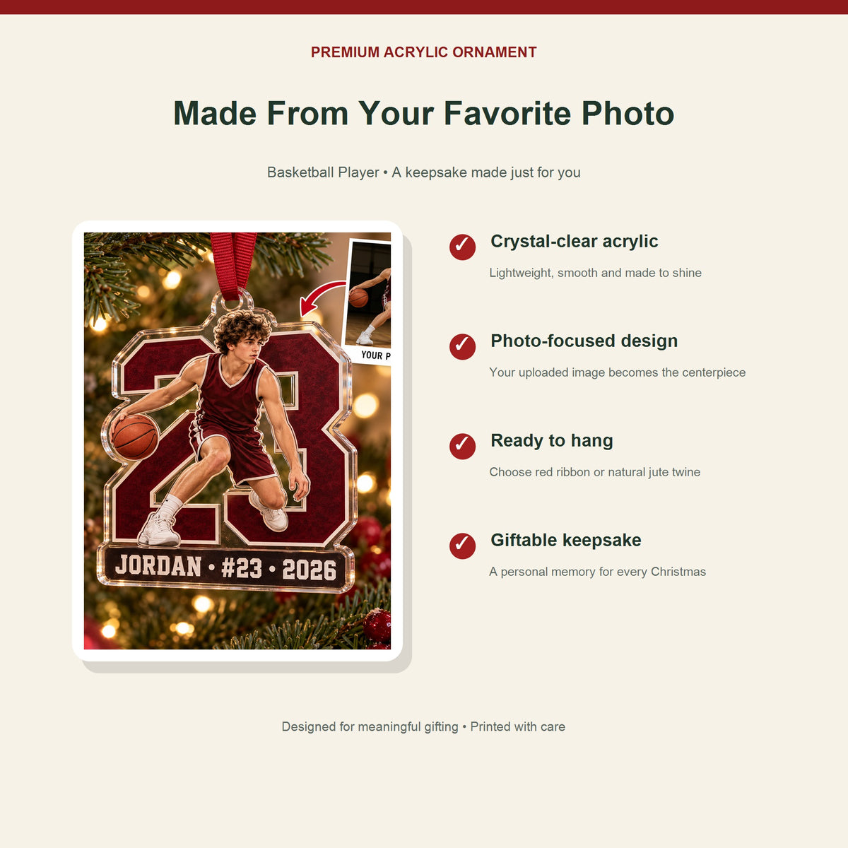 Personalized Basketball Photo Acrylic Ornament - Custom Athlete Christmas Keepsake - image 2
