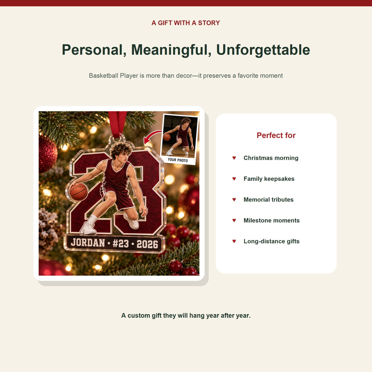 Personalized Basketball Photo Acrylic Ornament - Custom Athlete Christmas Keepsake - image 5