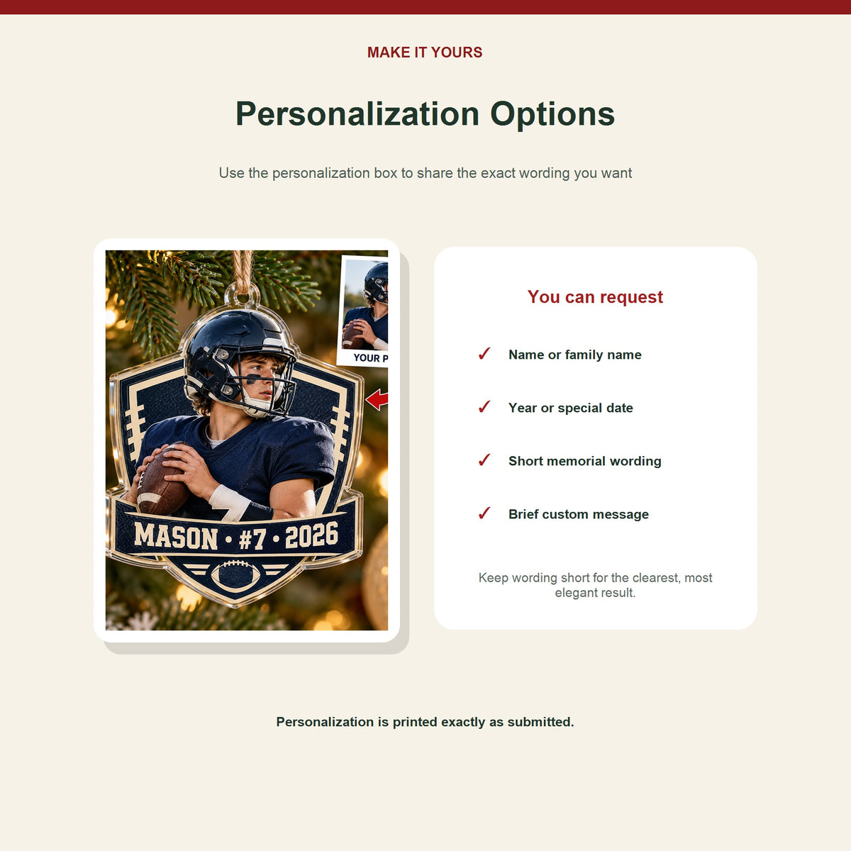 Personalized Football Photo Acrylic Ornament - Custom Athlete Christmas Keepsake - image 7