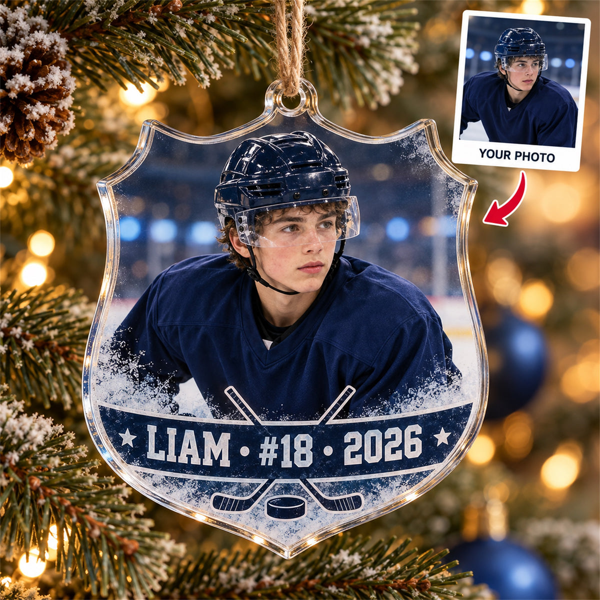 Personalized Hockey Photo Acrylic Ornament - Custom Athlete Christmas Keepsake - image 1