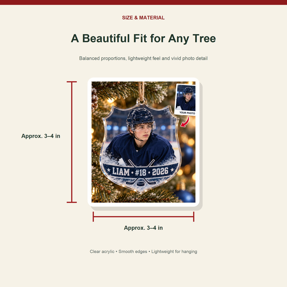 Personalized Hockey Photo Acrylic Ornament - Custom Athlete Christmas Keepsake - image 3