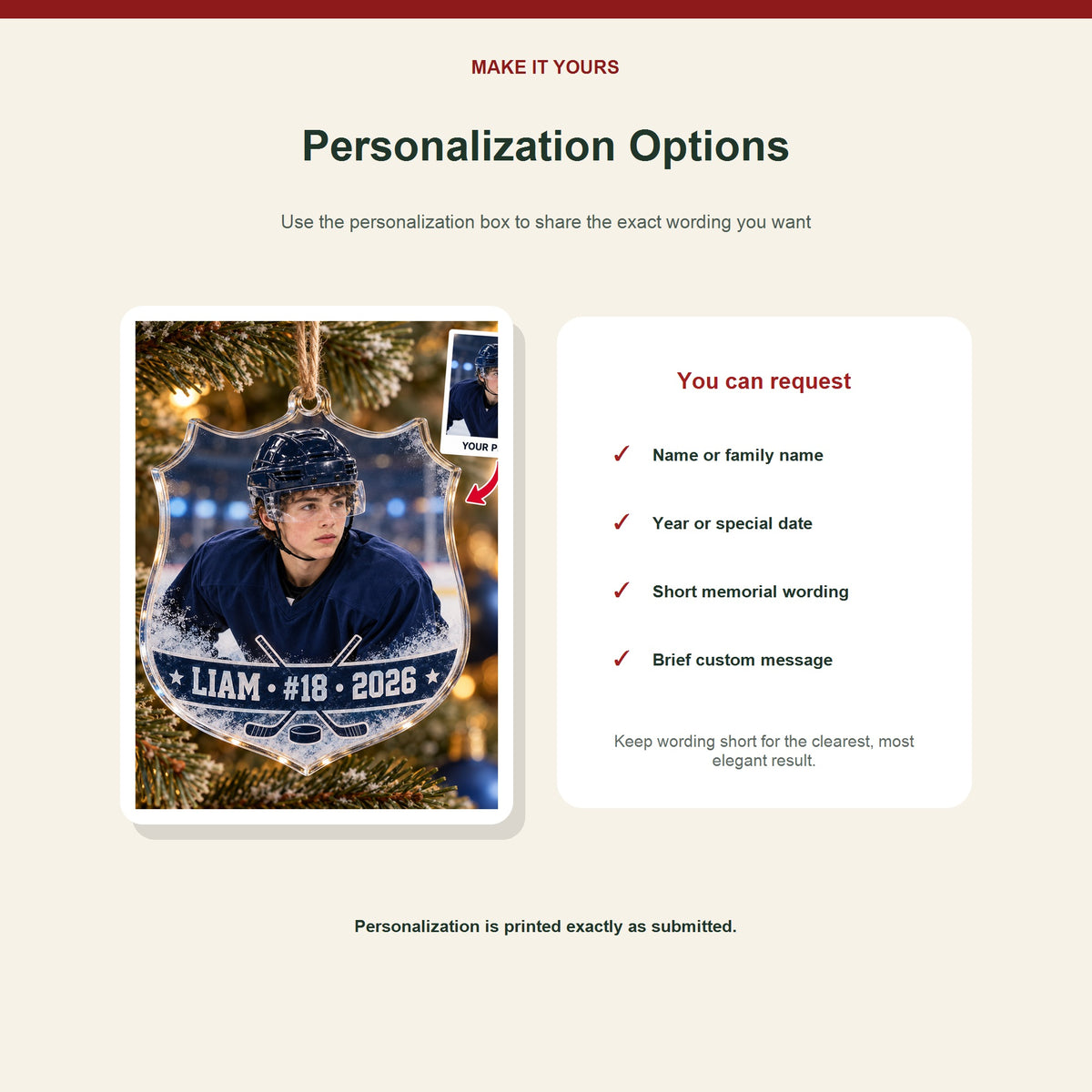 Personalized Hockey Photo Acrylic Ornament - Custom Athlete Christmas Keepsake - image 7