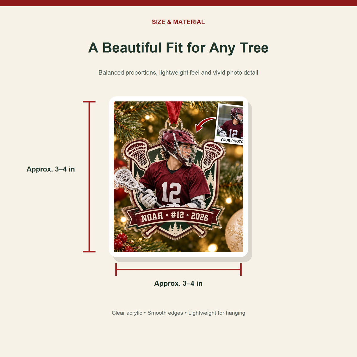 Personalized Lacrosse Photo Acrylic Ornament - Custom Athlete Christmas Keepsake - image 3