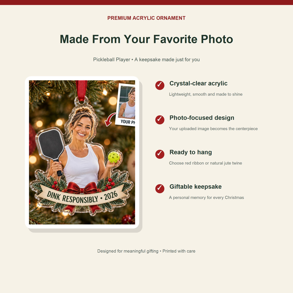 Personalized Pickleball Acrylic Ornament - Custom Photo Keepsake - image 2