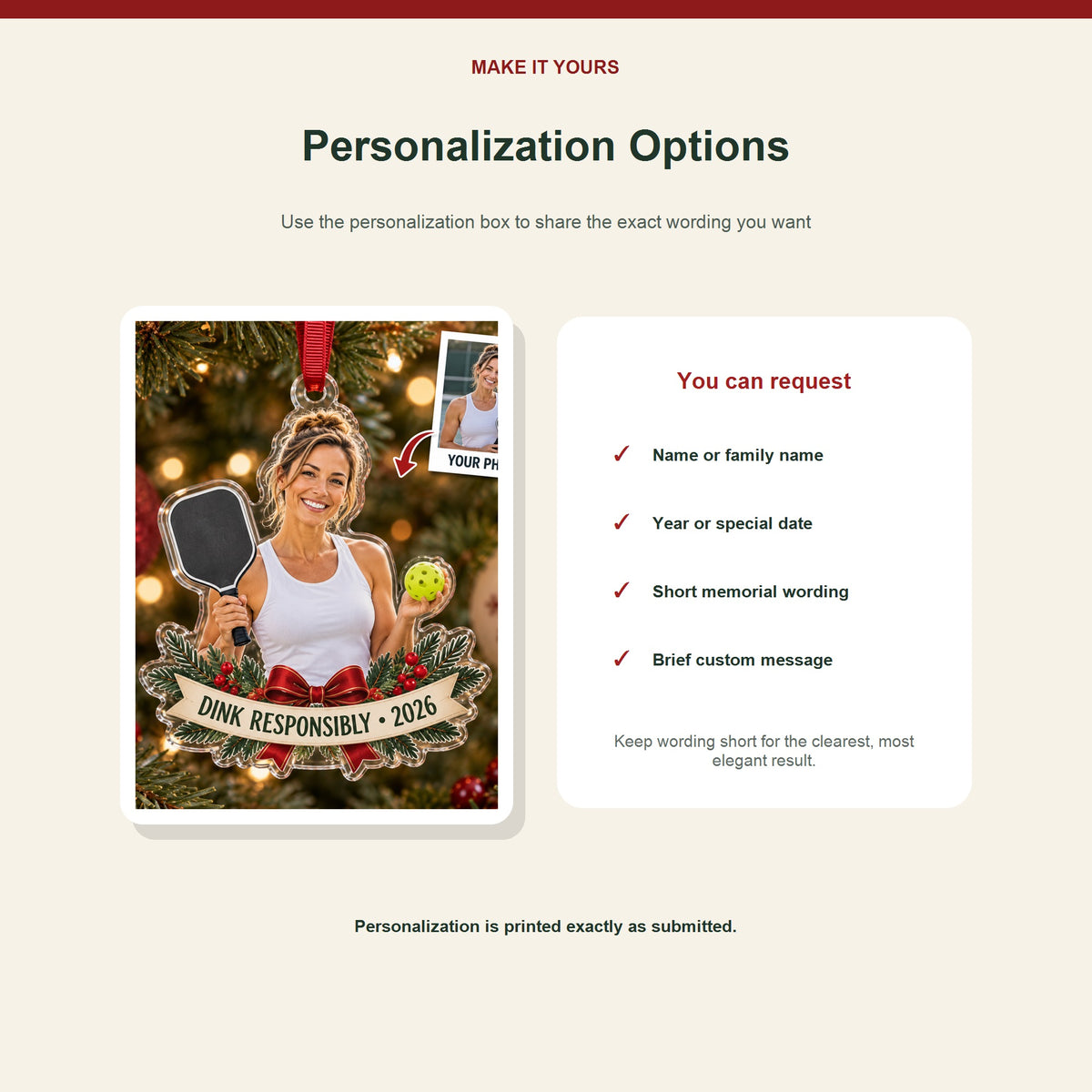 Personalized Pickleball Acrylic Ornament - Custom Photo Keepsake - image 7