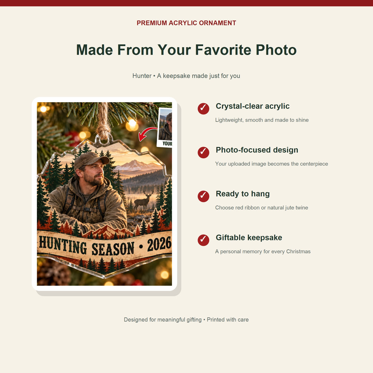 Personalized Hunter Acrylic Ornament - Custom Photo Keepsake - image 2