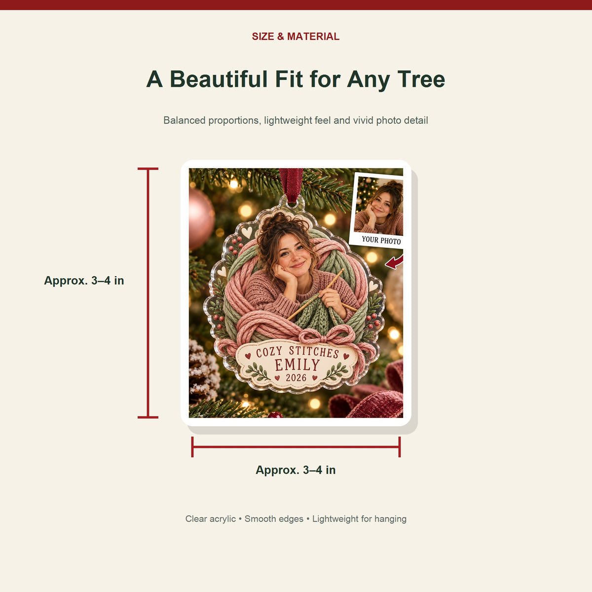 Personalized Crochet Knitter Acrylic Ornament - Custom Photo Keepsake - image 3