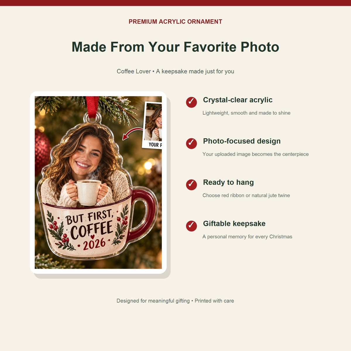 Personalized Coffee Lover Acrylic Ornament - Custom Photo Keepsake - image 2