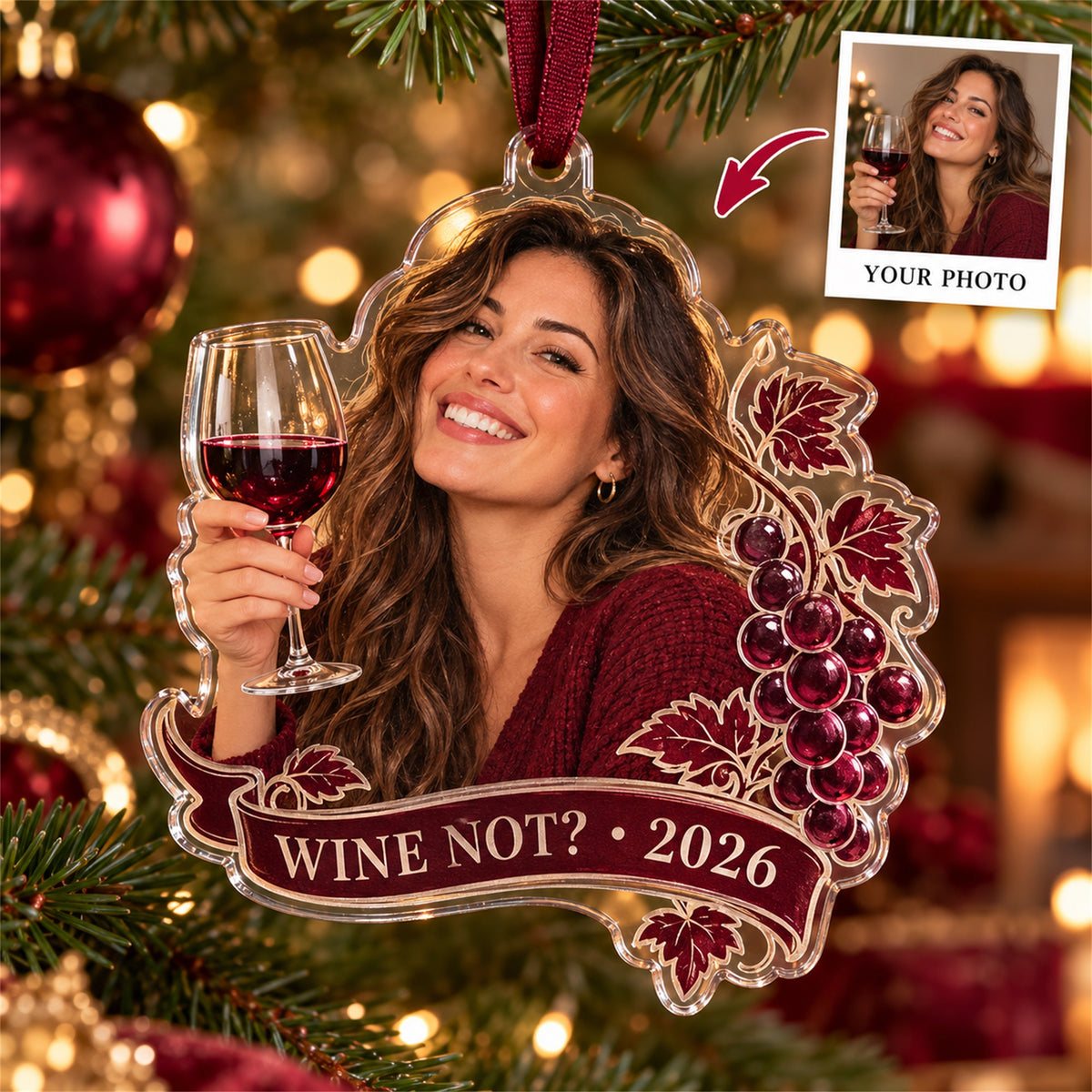 Personalized Wine Lover Acrylic Ornament - Custom Photo Keepsake - image 1
