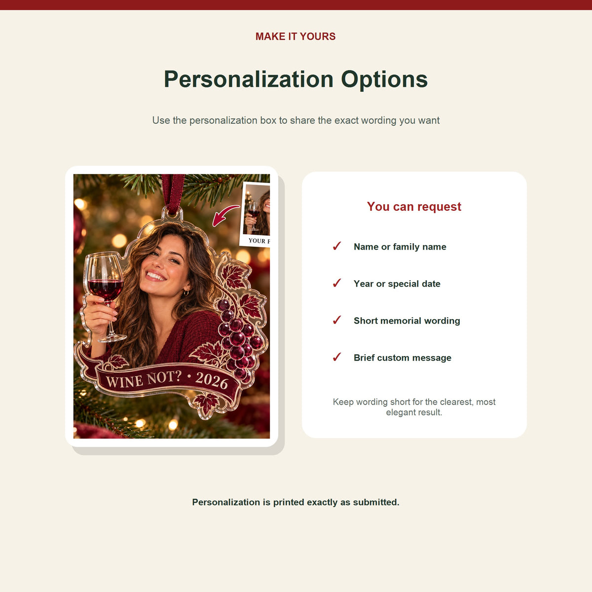 Personalized Wine Lover Acrylic Ornament - Custom Photo Keepsake - image 7