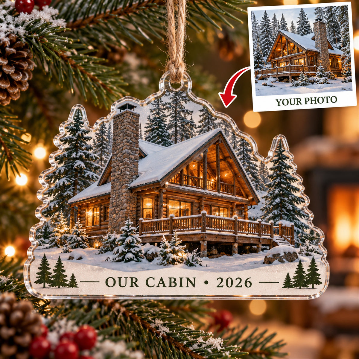 Personalized Cabin Photo Acrylic Ornament - Custom Photo Keepsake - image 1