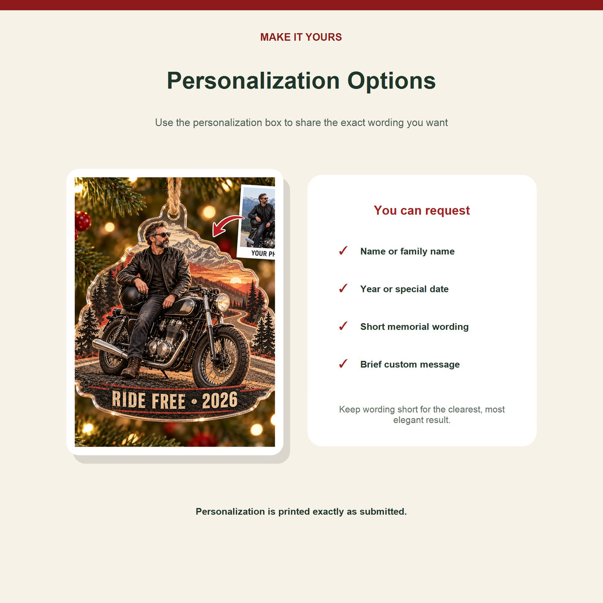 Personalized Motorcycle Photo Acrylic Ornament - Custom Photo Keepsake - image 7