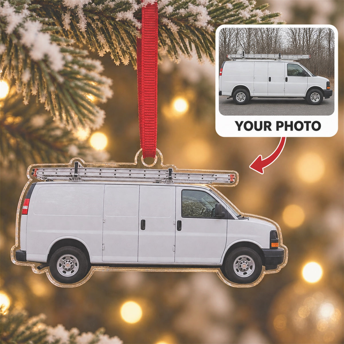 Custom HVAC Service Van Photo Acrylic Ornament - Personalized Vehicle Christmas Keepsake - image 1