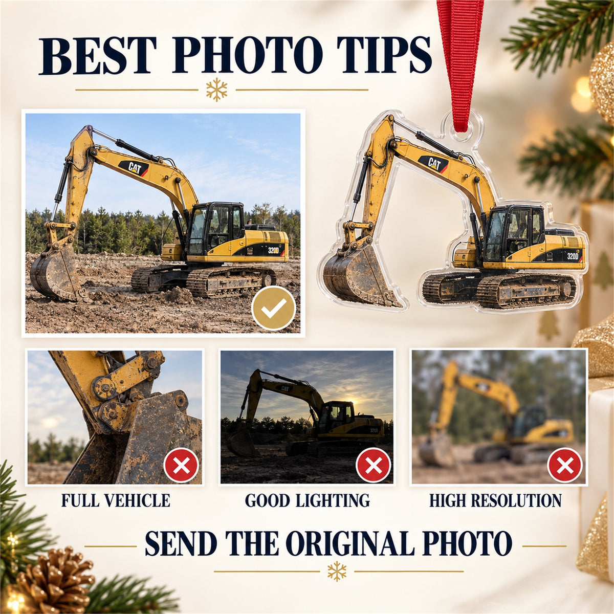 Custom Excavator Photo Acrylic Ornament - Personalized Vehicle Christmas Keepsake - image 6