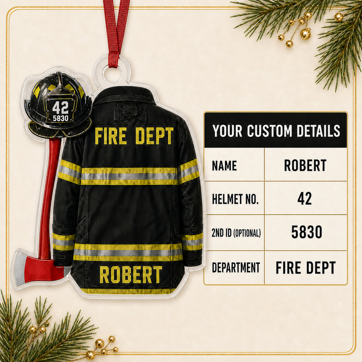 Personalized Firefighter Turnout Gear Acrylic Ornament - Custom Name Christmas Keepsake - image 5