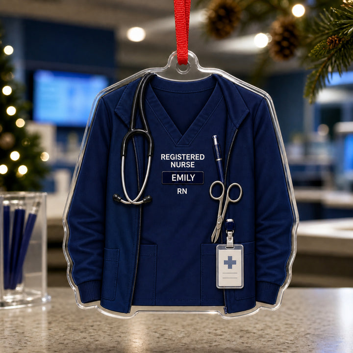 Personalized Registered Nurse Scrubs Acrylic Ornament - Custom Name Christmas Keepsake - image 1