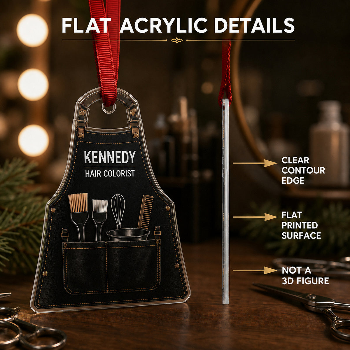 Personalized Barber Hairstylist Apron Acrylic Ornament - Custom Name Christmas Keepsake - image 6