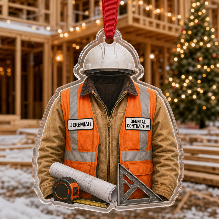 Personalized Construction Worker Uniform Acrylic Ornament - Custom Name Christmas Keepsake - image 1
