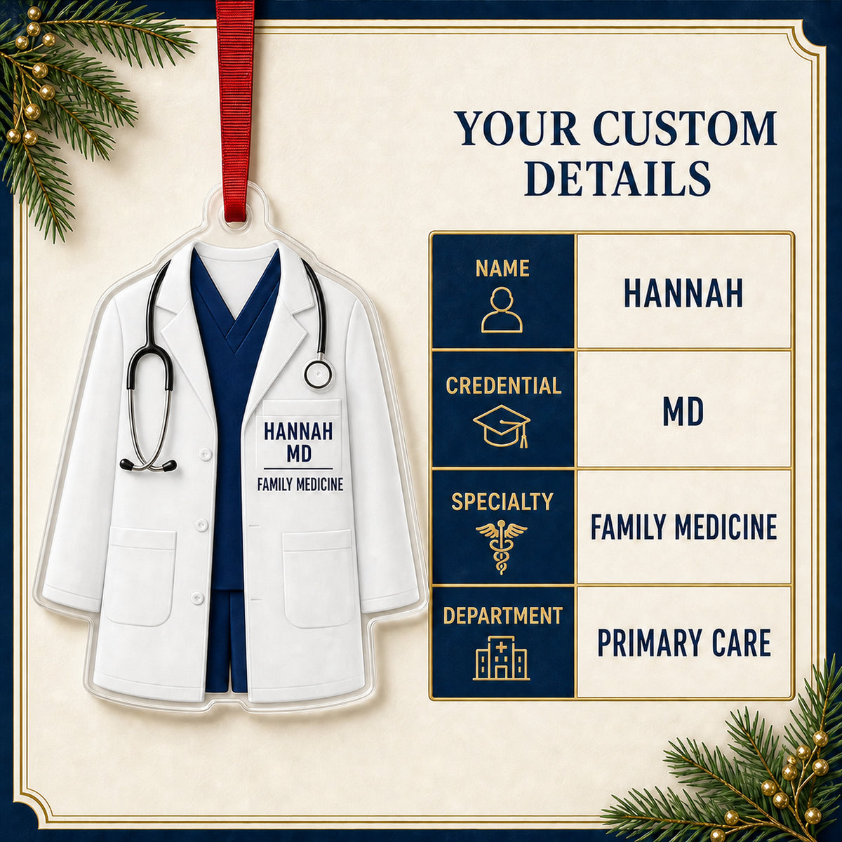 Personalized Doctor Medical Coat Acrylic Ornament - Custom Name Christmas Keepsake - image 5
