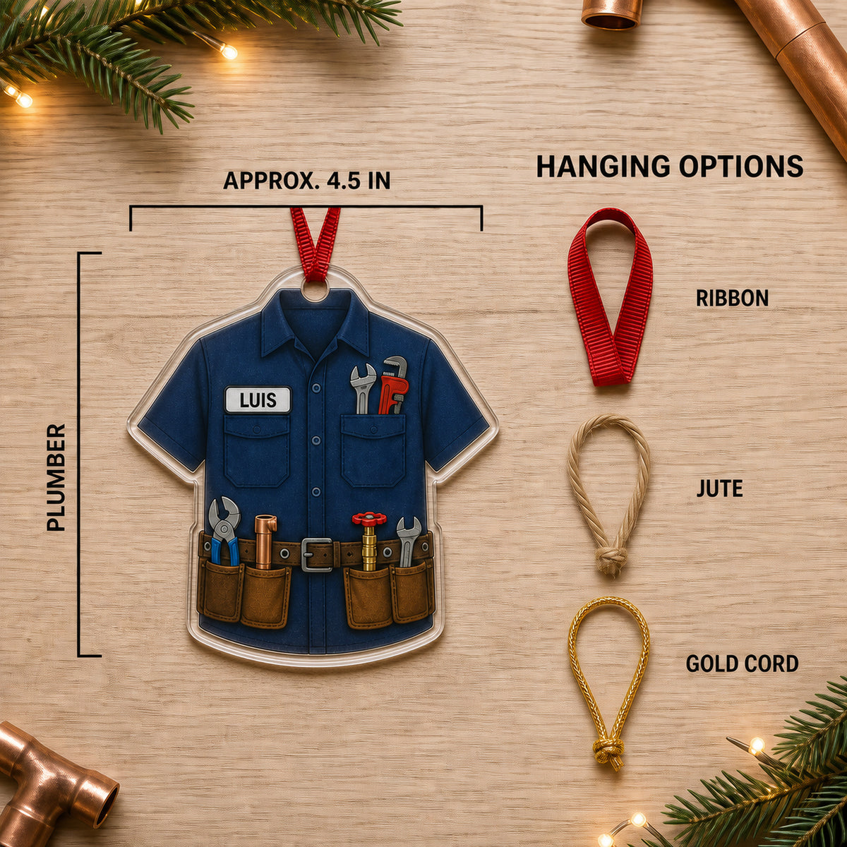 Personalized Plumber Work Shirt Acrylic Ornament - Custom Name Christmas Keepsake - image 7
