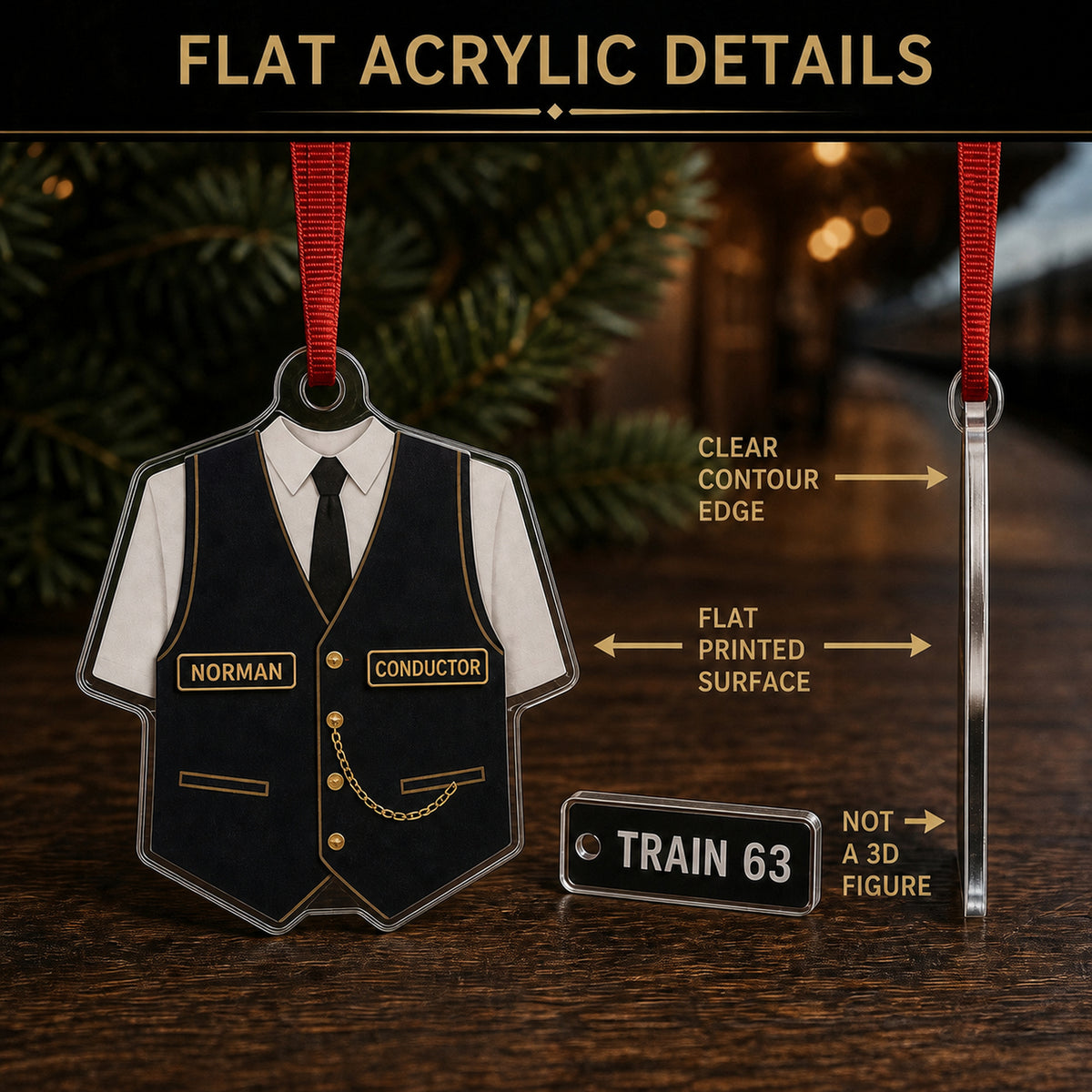 Personalized Railroad Worker Uniform Acrylic Ornament - Custom Name Christmas Keepsake - image 6