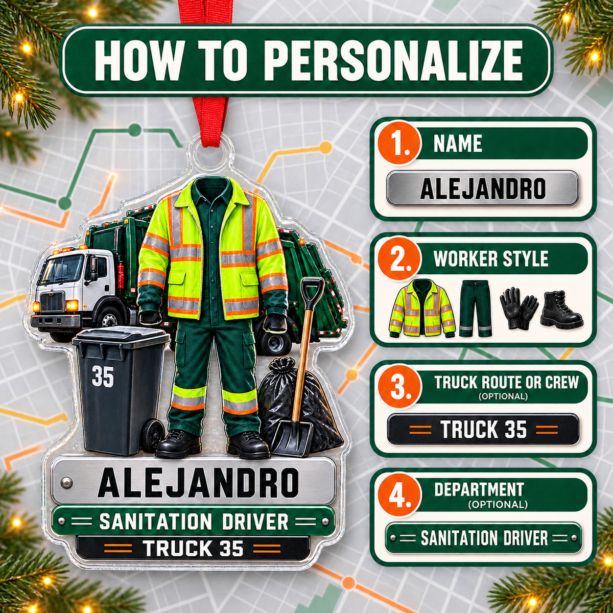 Personalized Sanitation Worker Uniform Acrylic Ornament - Custom Name Christmas Keepsake - image 5