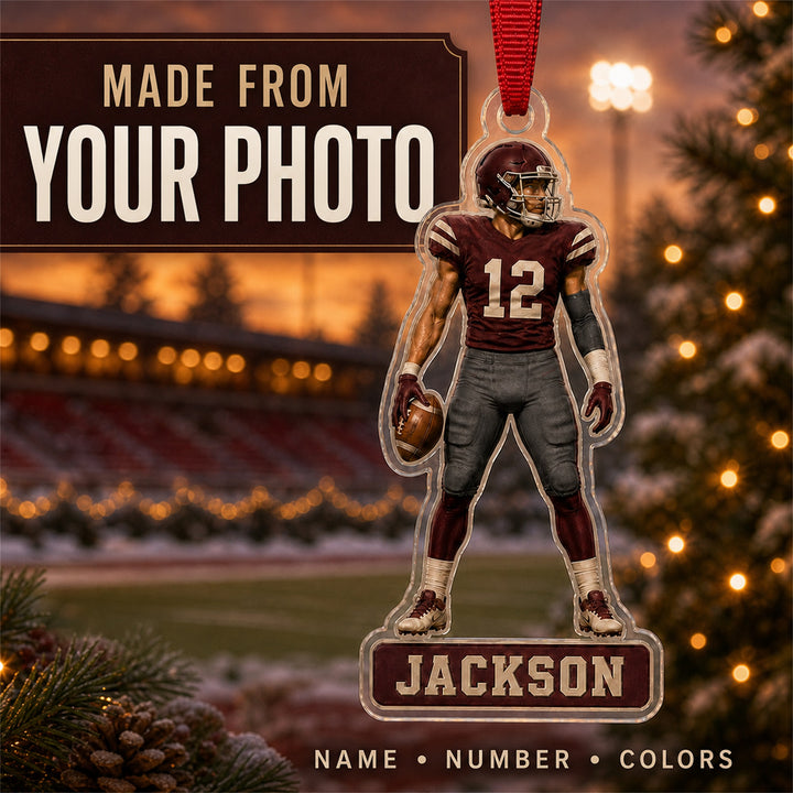 Personalized American Football Photo Acrylic Ornament - Custom Athlete Christmas Keepsake - image 1